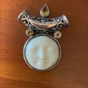 Moon Goddess face sterling citrine bone pendant